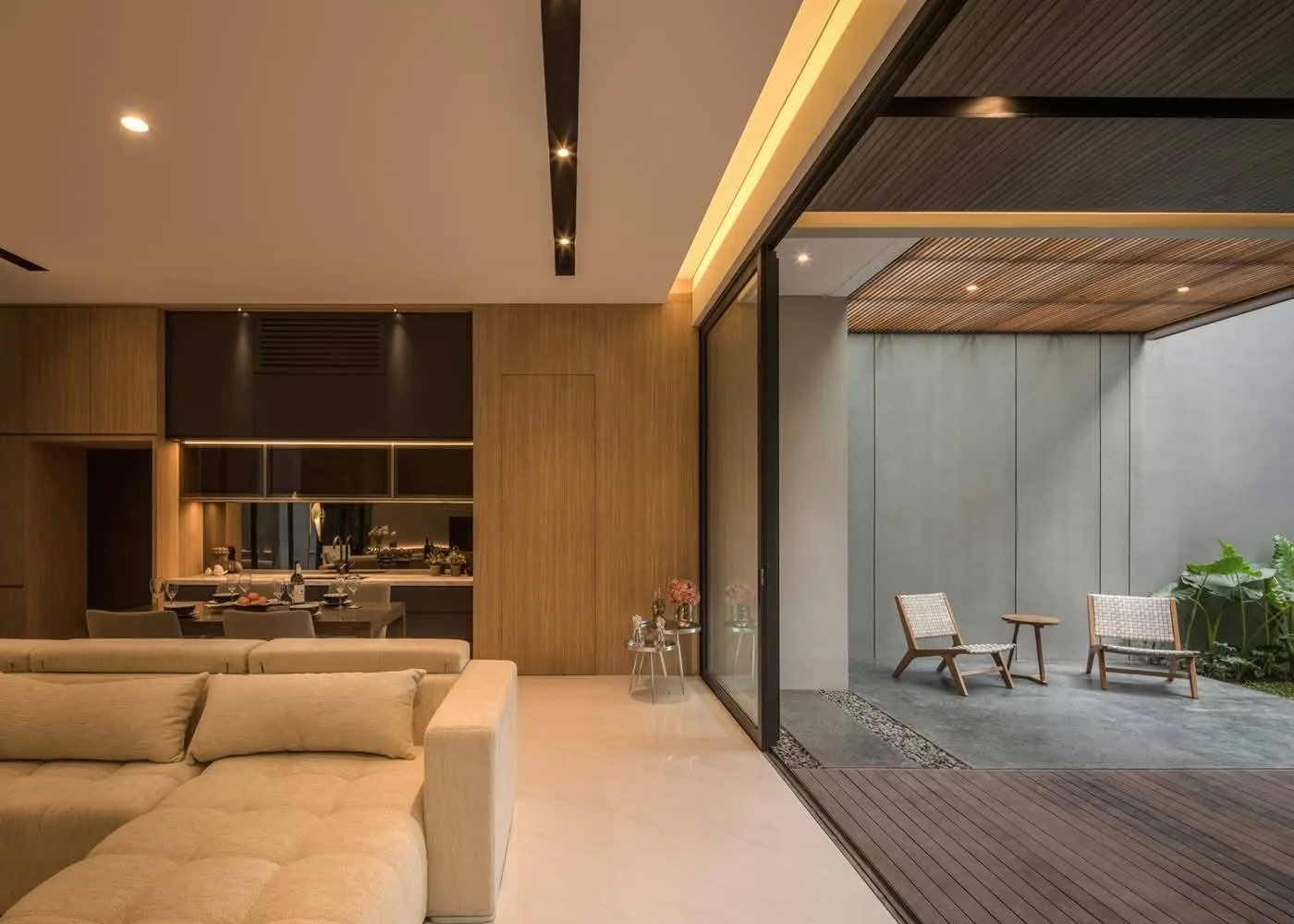 Warm modern living and dining interior for a renovated Cagayan de Oro home